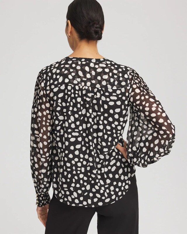 Metallic Clip Dot Pintuck Sleeve Blouse - image 3